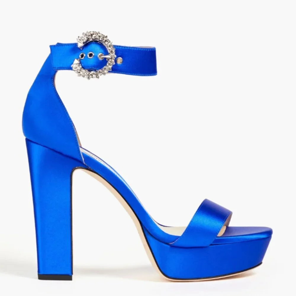 Jimmy Choo Mionne 120 Satin Platform Sandal Heel Blue Size 37 / 7 - Picture 5 of 15